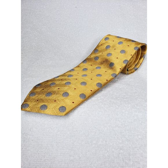 Jos A Bank 100% Silk Tie Gold Small Red Dots Black/White Circles NWT Executive - Picture 1 of 6